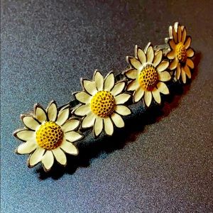 Vintage Daisy Floral Silver Painted Wide Hair Clip